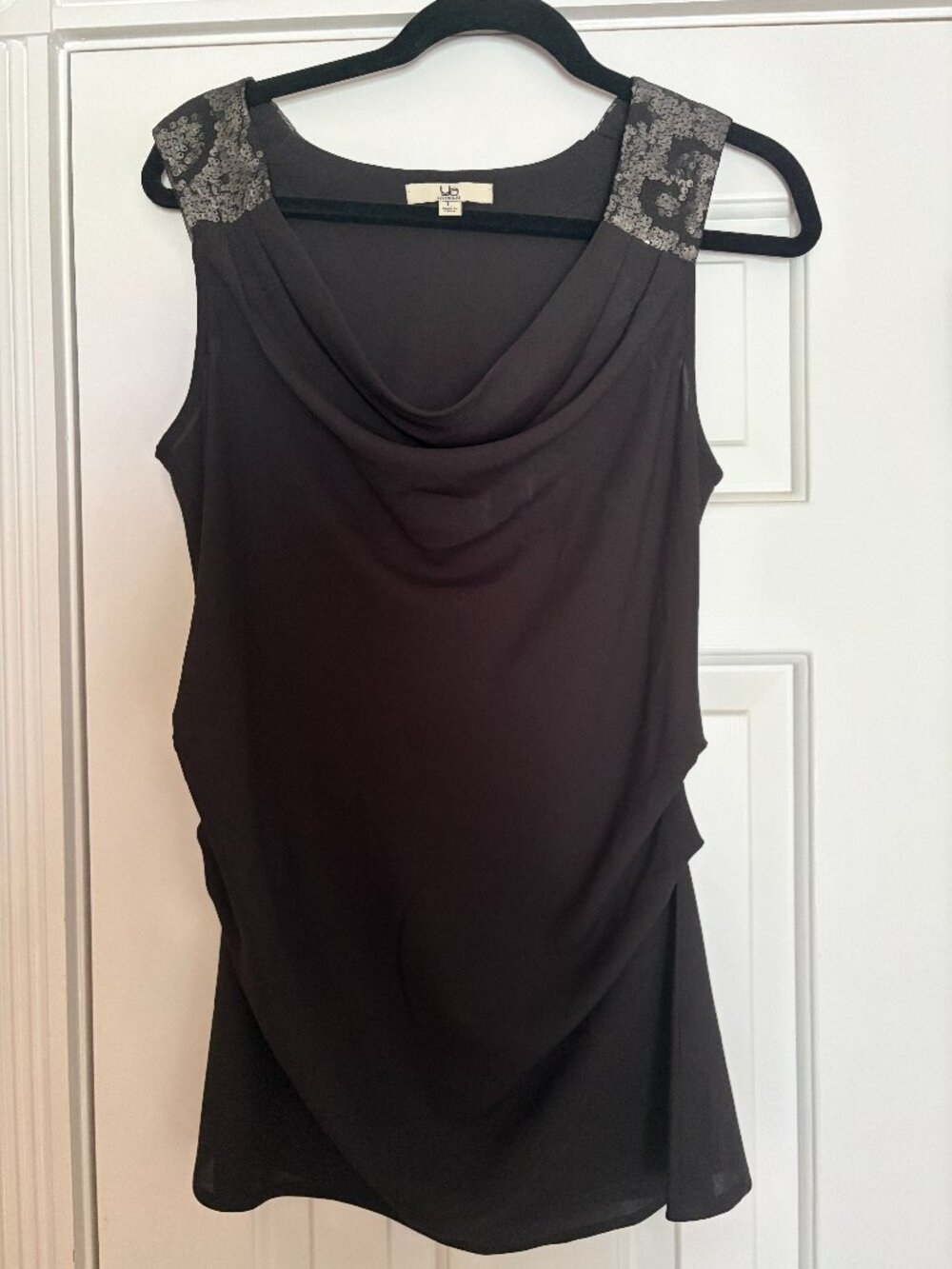 YA Los Angeles Black Draped Cowl Neck Blouse with Sequin Straps Sz L